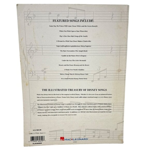 The Illustrated Treasury Of Disney Songs Piano Vocal Guitar Songbook - Picture 2 of 4